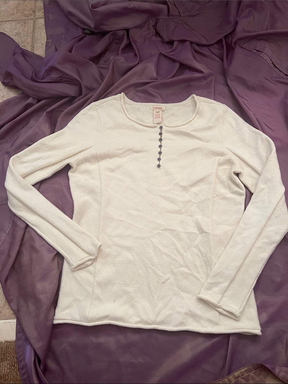Sundance Cream Long Sleeve Henley Sweater